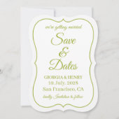 STIJLVOOL EENVOUDIG MODERN MINIMALISCH WIT & OLIJF SAVE THE DATE (Voorkant)