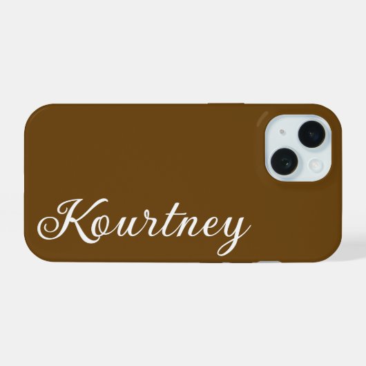 STIJLVOOL MODERN ELEGANT AANGEPASTE NAAM DONKERBRU iPhone 15 CASE (Achterkant horizontaal)