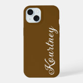 STIJLVOOL MODERN ELEGANT AANGEPASTE NAAM DONKERBRU iPhone 15 CASE (Achterkant)