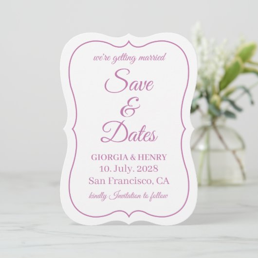 STIJLVOOLD EENVOUDIG MODERN MINIMALISCH WIT & LAVE SAVE THE DATE (Staand voorkant)