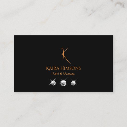 Stijlzwart met monogram Logo en juwelen Modern Visitekaartje (Voorkant)
