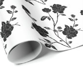 stijlzwarte bloemen cadeaupapier (Rol Hoek)