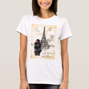  stijlzwarte poodle Eiffeltower afdrukken T-shirt