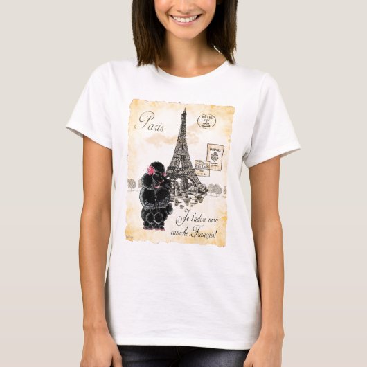 stijlzwarte poodle Eiffeltower afdrukken T-shirt (Voorkant)