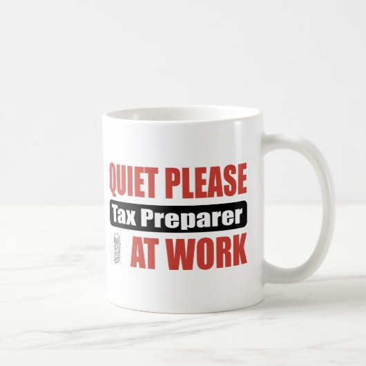 Stil, alsjeblieft belastingparator op het werk koffiemok (Rechts)