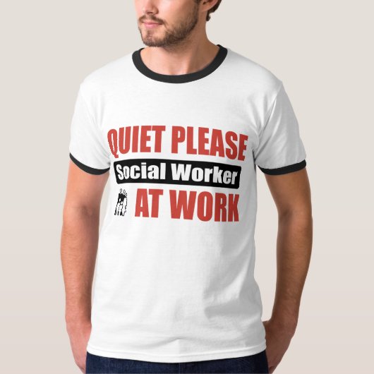 Stil alsjeblieft sociaal werker op het werk t-shirt (Voorkant)