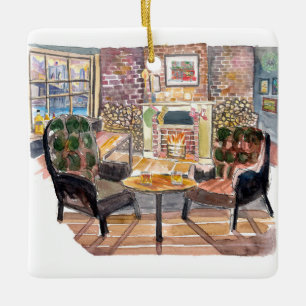 Stil en luie kerstavond in New York Pub Keramisch Ornament