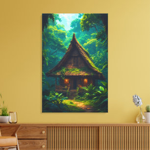 Stil huis in het tropisch bos canvas afdruk