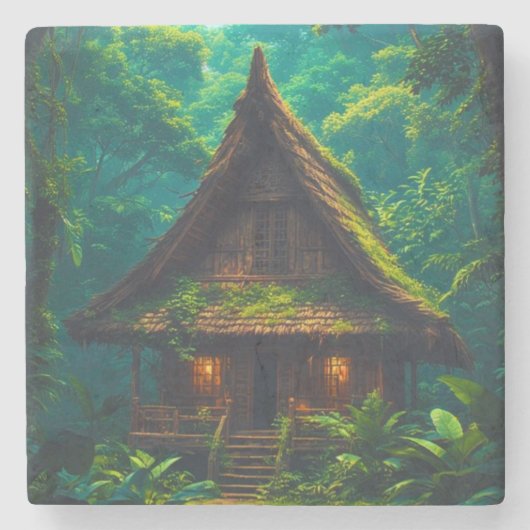 Stil huis in het tropisch bos stenen onderzetter (Voorkant)