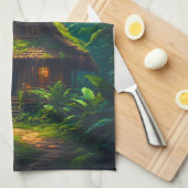 Stil huis in het tropisch bos theedoek (Quarter Fold)
