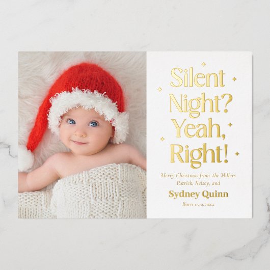 Stil Kerstfeest Echte Folie Geboorteaankondiging Folie Feestdagenkaart (Voorkant)