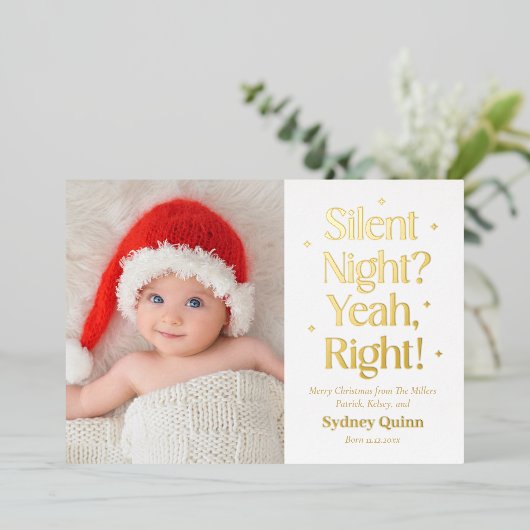 Stil Kerstfeest Echte Folie Geboorteaankondiging Folie Feestdagenkaart (Staand Voorkant)