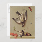 stil leven van dode vogels en kersen, 1712 briefkaart (Voorkant / Achterkant)