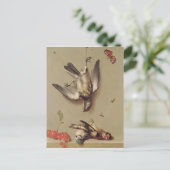 stil leven van dode vogels en kersen, 1712 briefkaart (Staand voorkant)