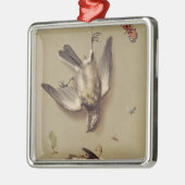 stil leven van dode vogels en kersen, 1712 metalen ornament (Links)