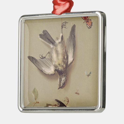 stil leven van dode vogels en kersen, 1712 metalen ornament (Links)