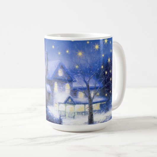Stil nacht. Snowy Village kerstcadeau Koffiemok (Voorkant rechts)
