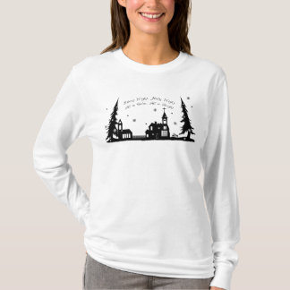 Stil nachtkerk in de sneeuwruimer bovenaan t-shirt