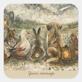 Stil observeren van grillige boerderijdieren vierkante sticker