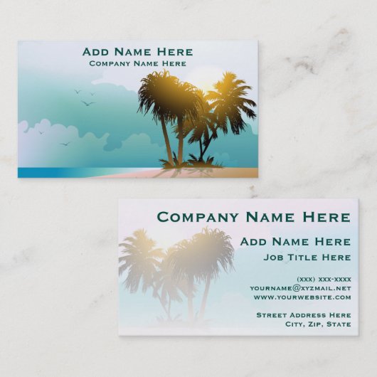 Stil strand met palmbomen en blauw water visitekaartje (Voorkant / Achterkant)