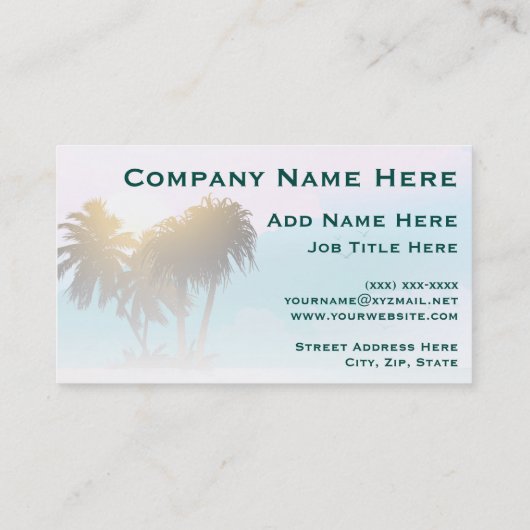 Stil strand met palmbomen en blauw water visitekaartje (Achterkant)
