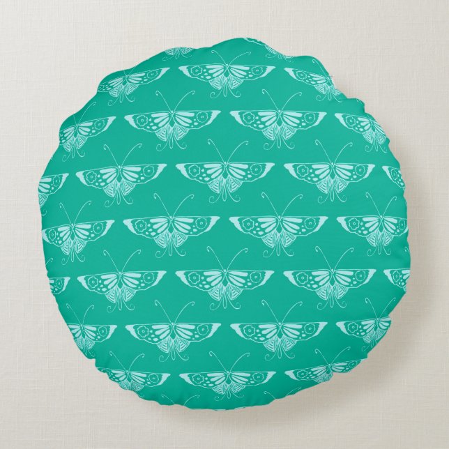 Stileer Deco butterfly - turquoise en aqua Rond Kussen (Achterkant)