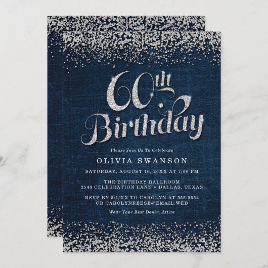Stileer Denim & Diamonds 60e verjaardag Kaart (Voorkant / Achterkant)