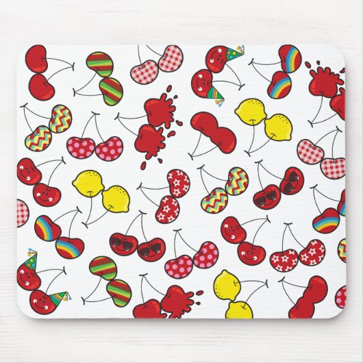 Stileerde Cartoon Funny Cheeky Red Cherries Patter Muismat (Voorkant)