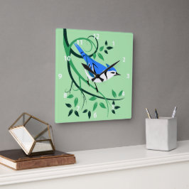 Stileerde vogelkunst Blue Jay Vierkante Klok