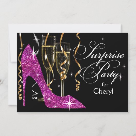 Stiletto Champagne Surprise Birthday violet Kaart (Voorkant)
