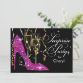 Stiletto Champagne Surprise Birthday violet Kaart (Staand voorkant)