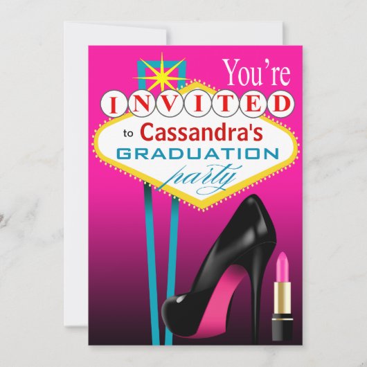Stiletto en Lipstick Las Vegas Feest fuchsia Kaart (Voorkant)