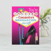 Stiletto en Lipstick Las Vegas Feest fuchsia Kaart (Staand voorkant)