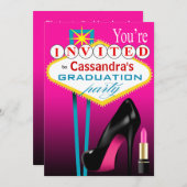 Stiletto en Lipstick Las Vegas Feest fuchsia Kaart (Voorkant / Achterkant)