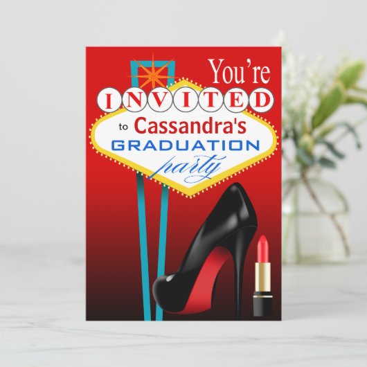 Stiletto en Lipstick Las Vegas Partij rood Kaart (Staand voorkant)