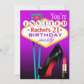 Stiletto en Lipstick Las Vegas Party paars Kaart (Voorkant)