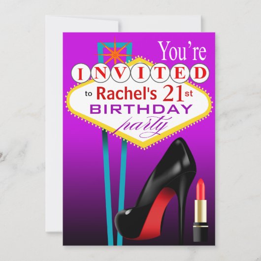 Stiletto en Lipstick Las Vegas Party paars Kaart (Voorkant)