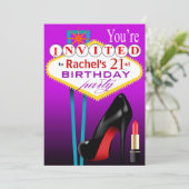 Stiletto en Lipstick Las Vegas Party paars Kaart (Staand voorkant)