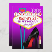 Stiletto en Lipstick Las Vegas Party paars Kaart (Voorkant / Achterkant)