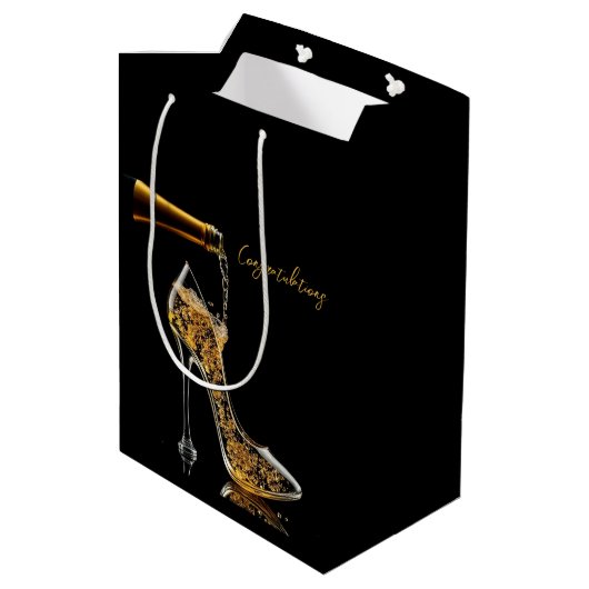 Stiletto en Mousserende Wijn Gift Bag Medium Cadeauzakje (Achterkant Gekanteld)