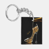 Stiletto en mousserende wijn-hoge hak sleutelhanger (Voorkant Links)