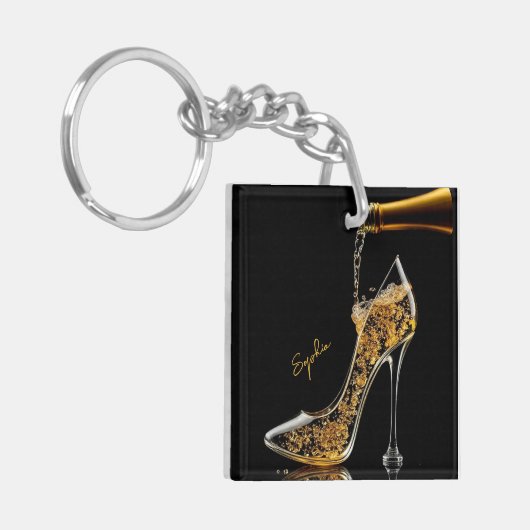 Stiletto en mousserende wijn-hoge hak sleutelhanger (Voorkant Links)