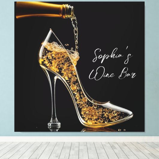 Stiletto en mousserende wijn-wijnbar canvas afdruk (Insitu (Houten vloer))