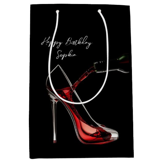 Stiletto en wijn cadeau tas medium cadeauzakje (Voorkant)