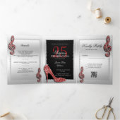 Stiletto, foto, QR-code 25e verrassingsverjaardag Drieluik Uitnodiging (Binnen)