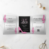 Stiletto, foto, QR-code 25e verrassingsverjaardag Drieluik Uitnodiging (Binnen)