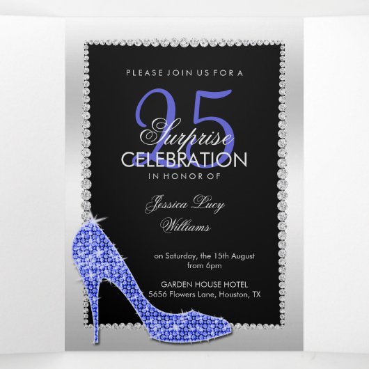 Stiletto, foto, QR-code 25e verrassingsverjaardag Drieluik Uitnodiging (Binnenkant midden)