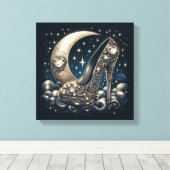 Stiletto Hoge Hakken met De Maan, Sterren en Hart Canvas Afdruk (Insitu (Houten vloer))