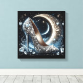 Stiletto hoge hakken met halve maan en diamant canvas afdruk (Insitu (Houten vloer))