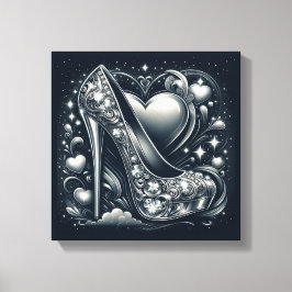Stiletto hoge hakken met harten en diamanten canvas afdruk